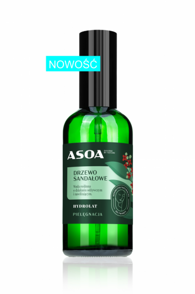 Asoa odżywczy hydrolat Drzewo Sandałowe 100ml Ma działanie nawilżające, ujędrnia i regeneruje skórę. Wygładza drobne zmarszczki i neutralizuje wolne rodniki.