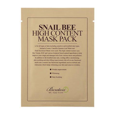 Benton Snail Bee High Content Mask Pack - maska w płachcie z filtratem ze śluzu ślimaka,jadem pszczelim i zieloną herbatą 1 szt