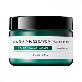 Some By Mi AHA BHA PHA 30 Days Miracle Cream 50ml  Krem z naturalnymi kwasami AHA BHA i PHA przeznaczony do oczyszczającej kuracji skóry trądzikowej